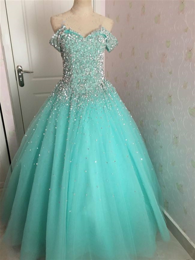 Glam Sequins Off the Shoulder Ball Gown Sweetheart Gowns, Quinceanera Dresses
